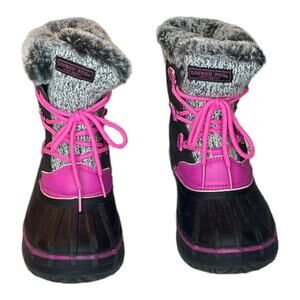 London Fog Faux Fur Tottenham Lined Winter Boots Black and Hot Pink Size 4